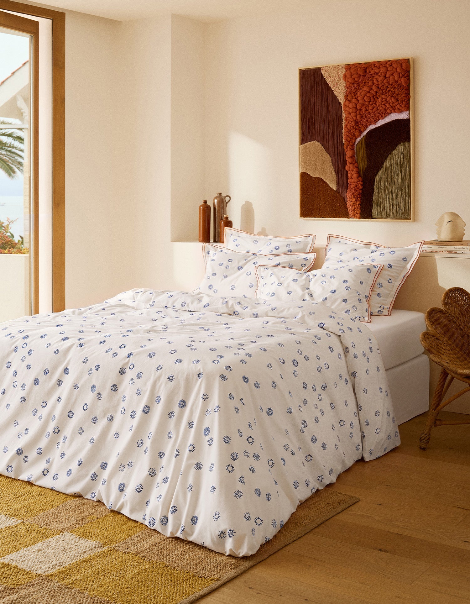 Housse de couette Voile de Coton 80 fils/cm² - Soleil Bleu