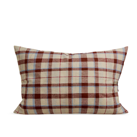 Maxi Kissenbezug aus Leinen - Karminroter Tartan