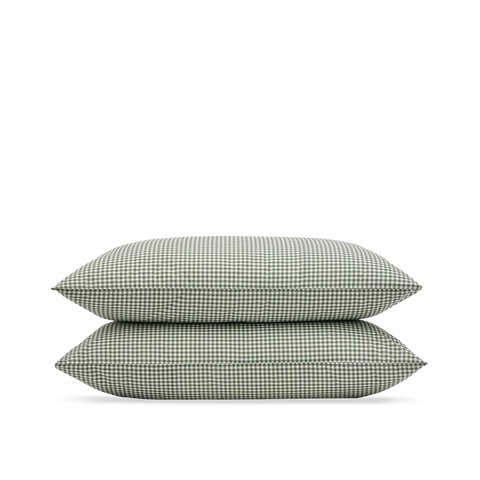 Taies d'oreiller x2 Percale de coton 120 fils - Mini Vichy Vert