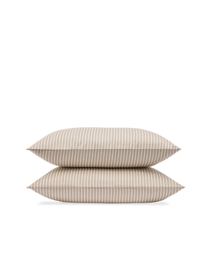 Taies d'oreiller x2 Satin de coton 200 fils - Rayé Rétro Beige