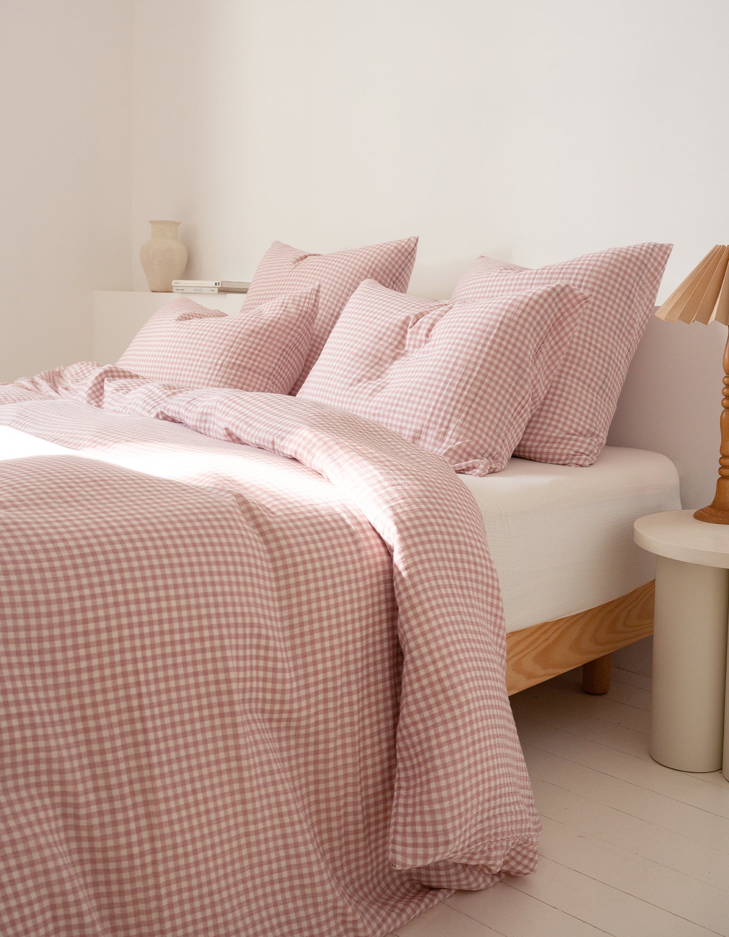 Housse de couette Gaze de coton double épaisseur - Vichy Rose