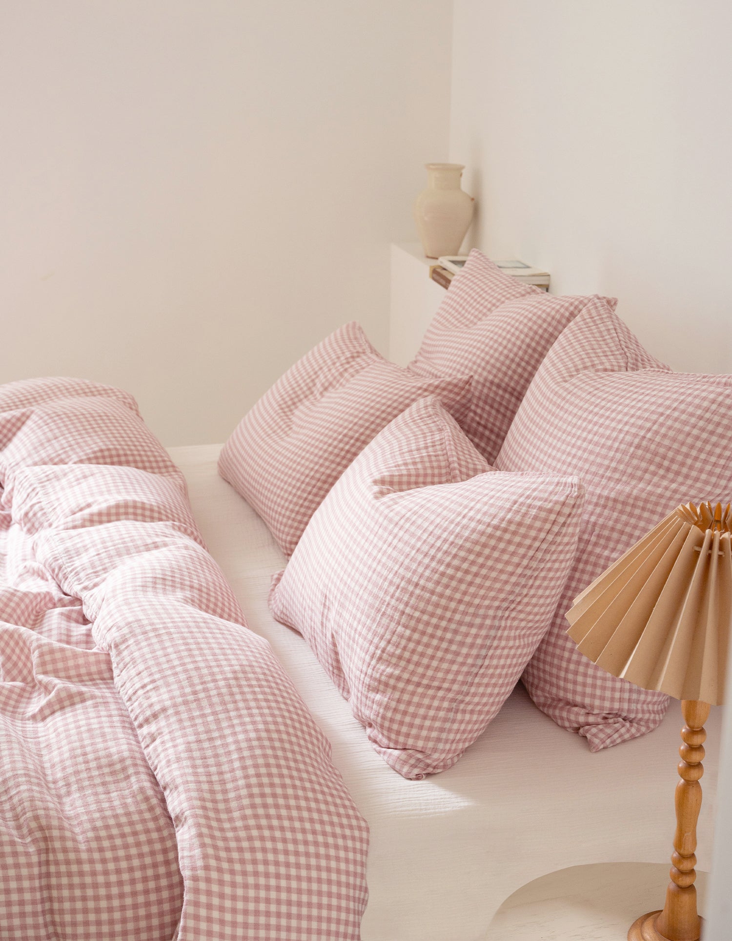 Housse de couette Gaze de coton double épaisseur - Vichy Rose