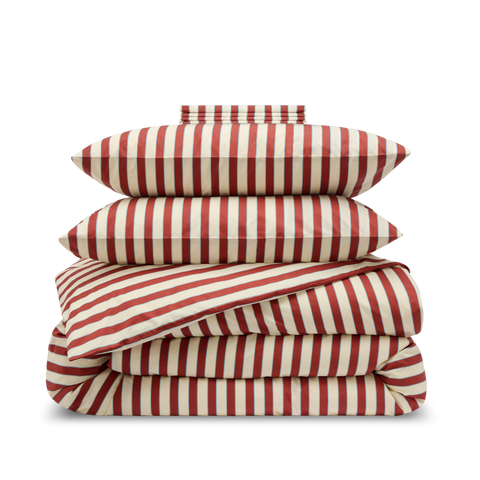 Set in Cotone percalle da 120 fili - Righe Club Rosse