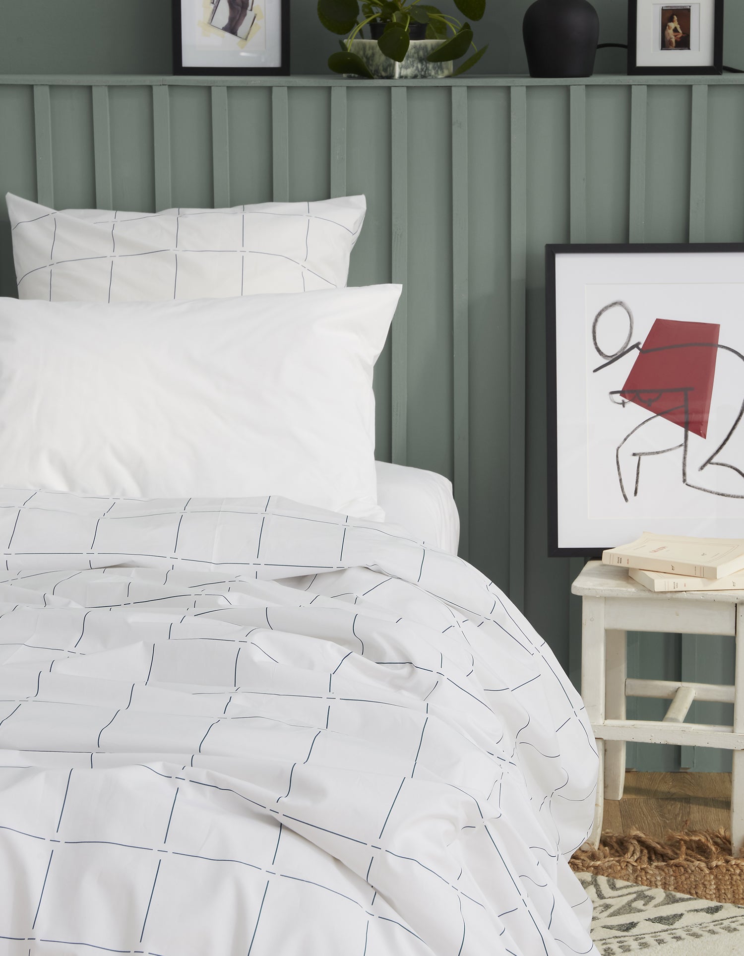 Drap housse Percale de coton 120 fils - Carreaux