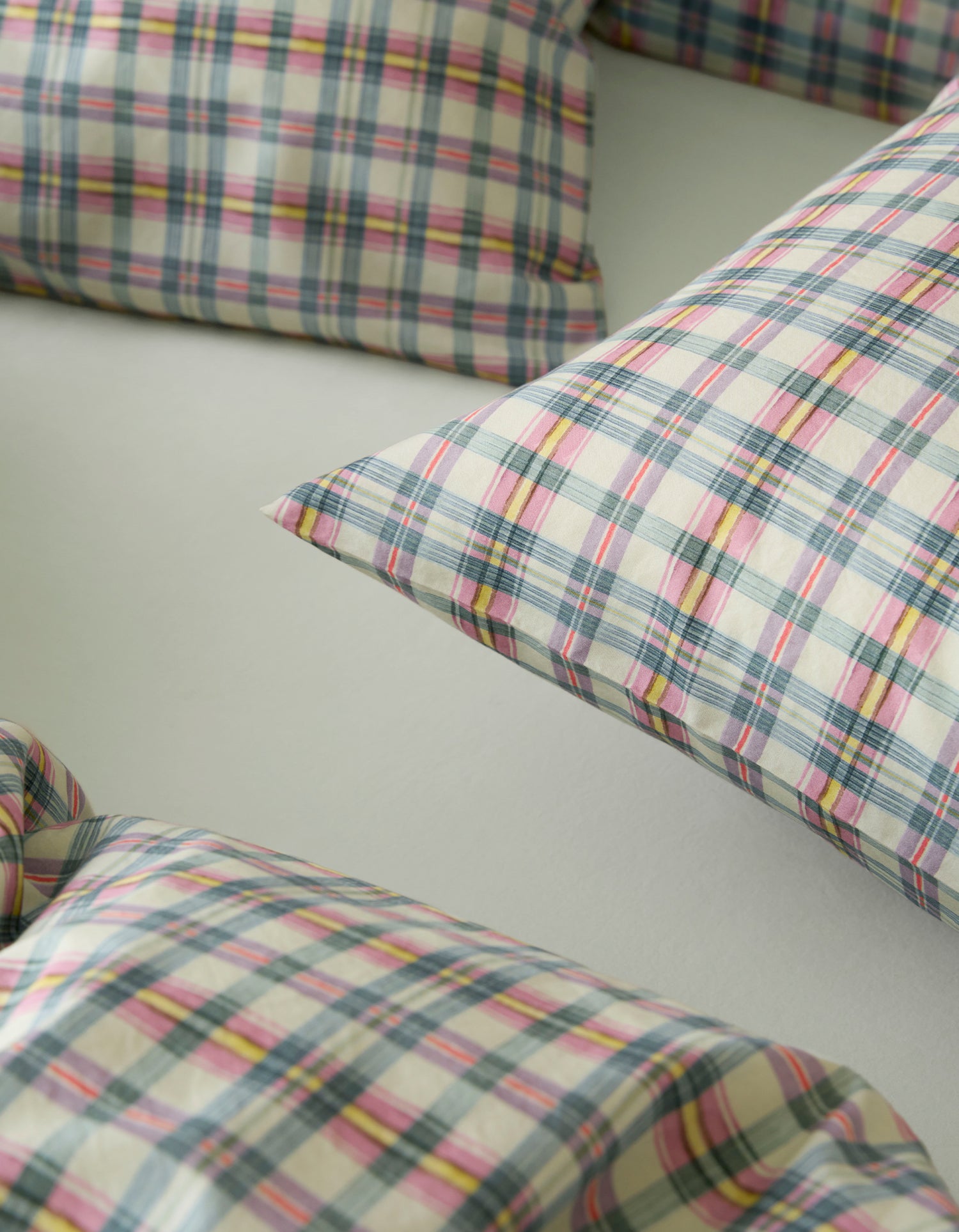 Taies d'oreiller x2 Percale lavée - Carreau Madras