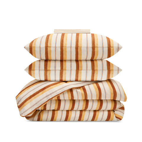 Parure Gaze de coton double épaisseur - Rayure Céleste