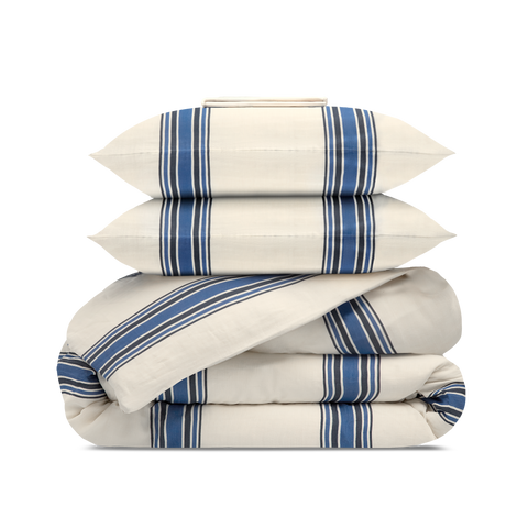 Parure Gaze de coton double épaisseur - Rayure Indigo
