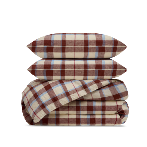 Dekbedovertrek set Gewassen Linnen - Karmijnrode Tartan