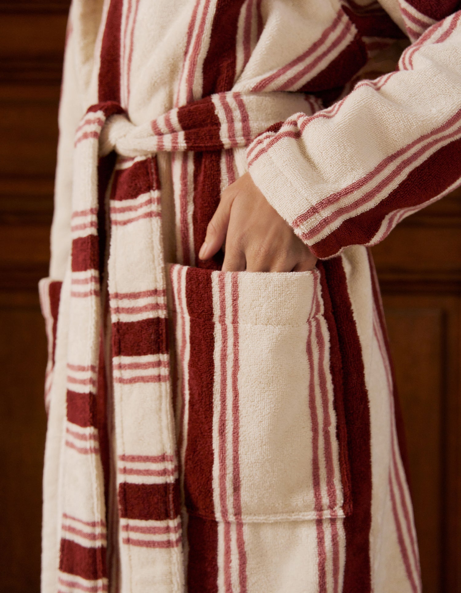 Accappatoio con cappuccio - Righe Granata