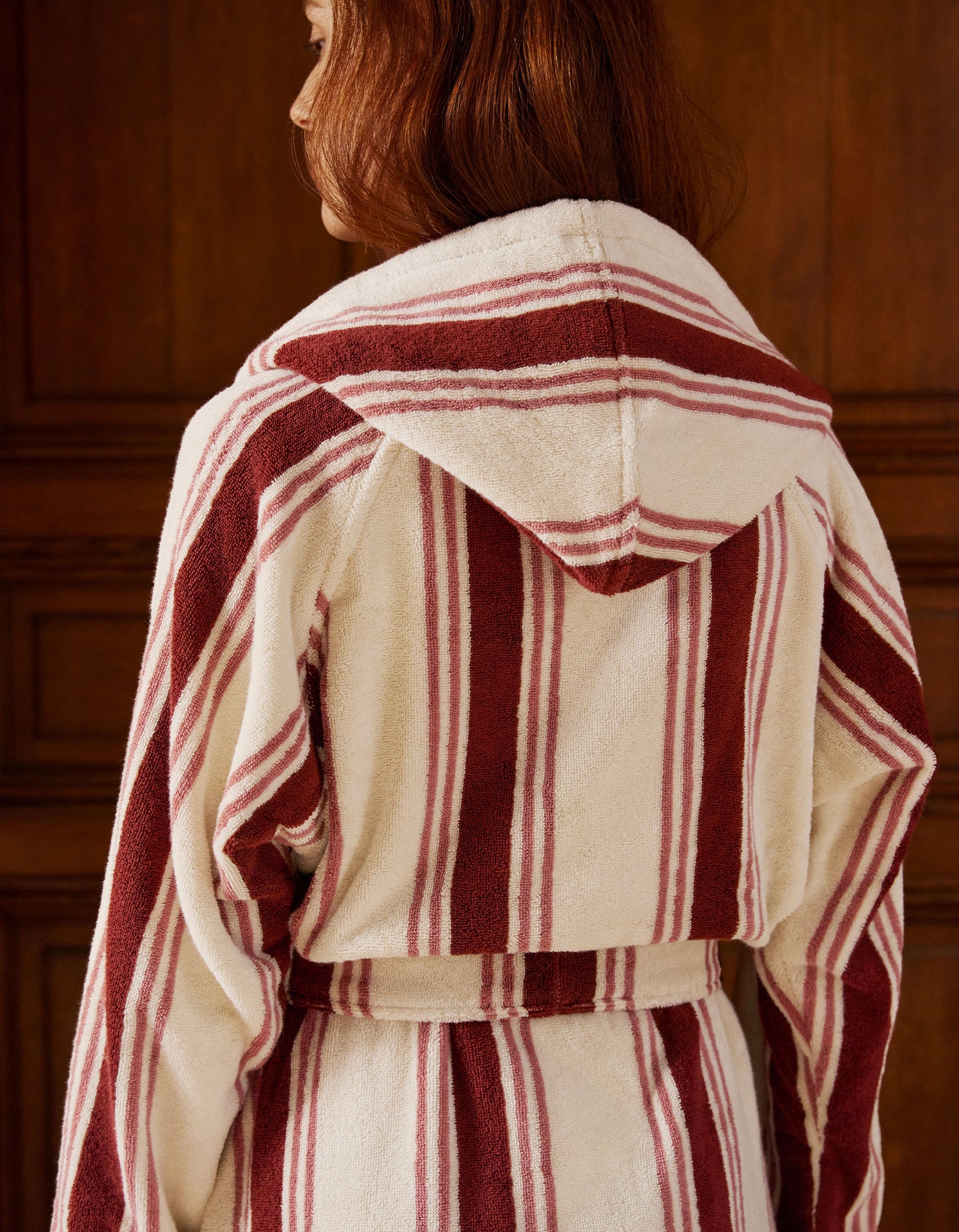 Accappatoio con cappuccio - Righe Granata