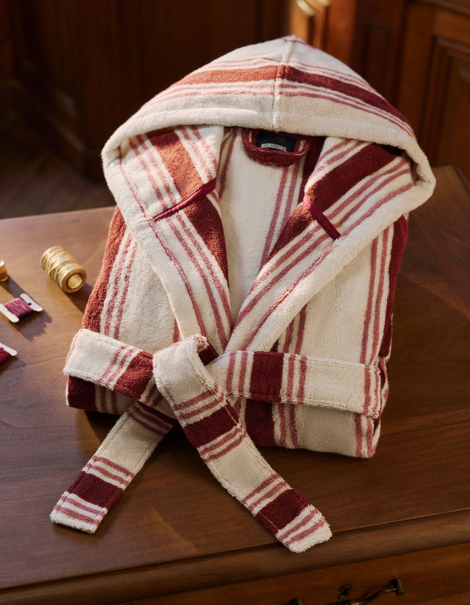 Accappatoio con cappuccio - Righe Granata