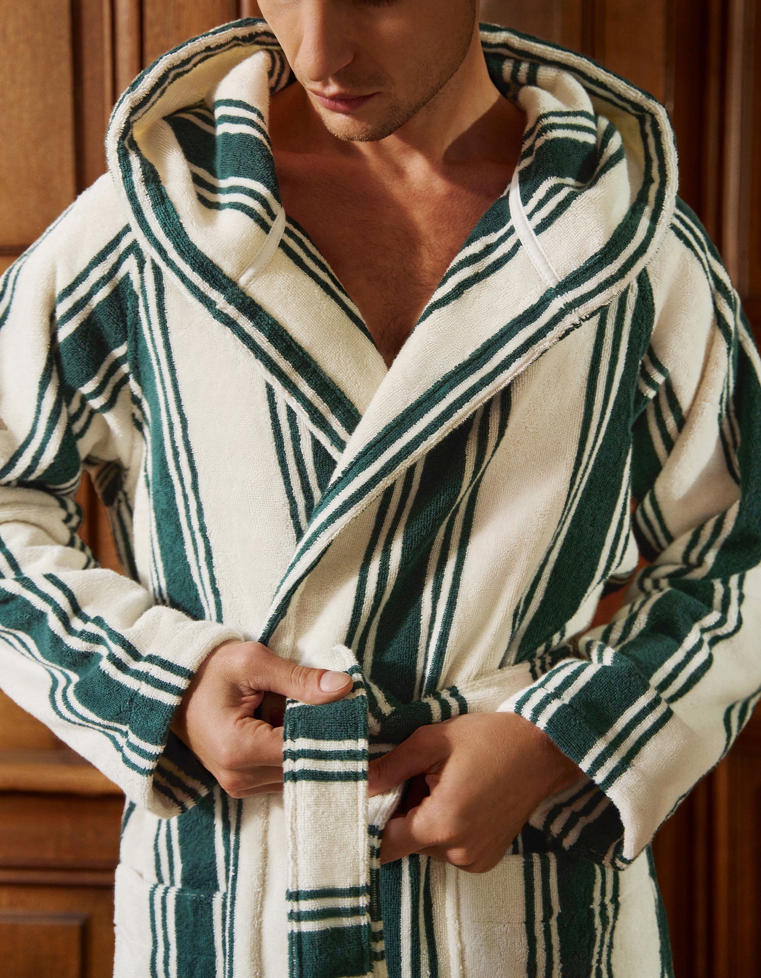 Peignoir à capuche - Rayé Emeraude