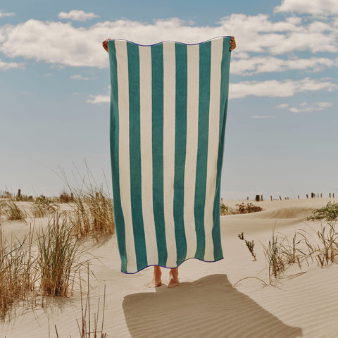 Serviette de plage Cabine - Rayure Cabine Verte