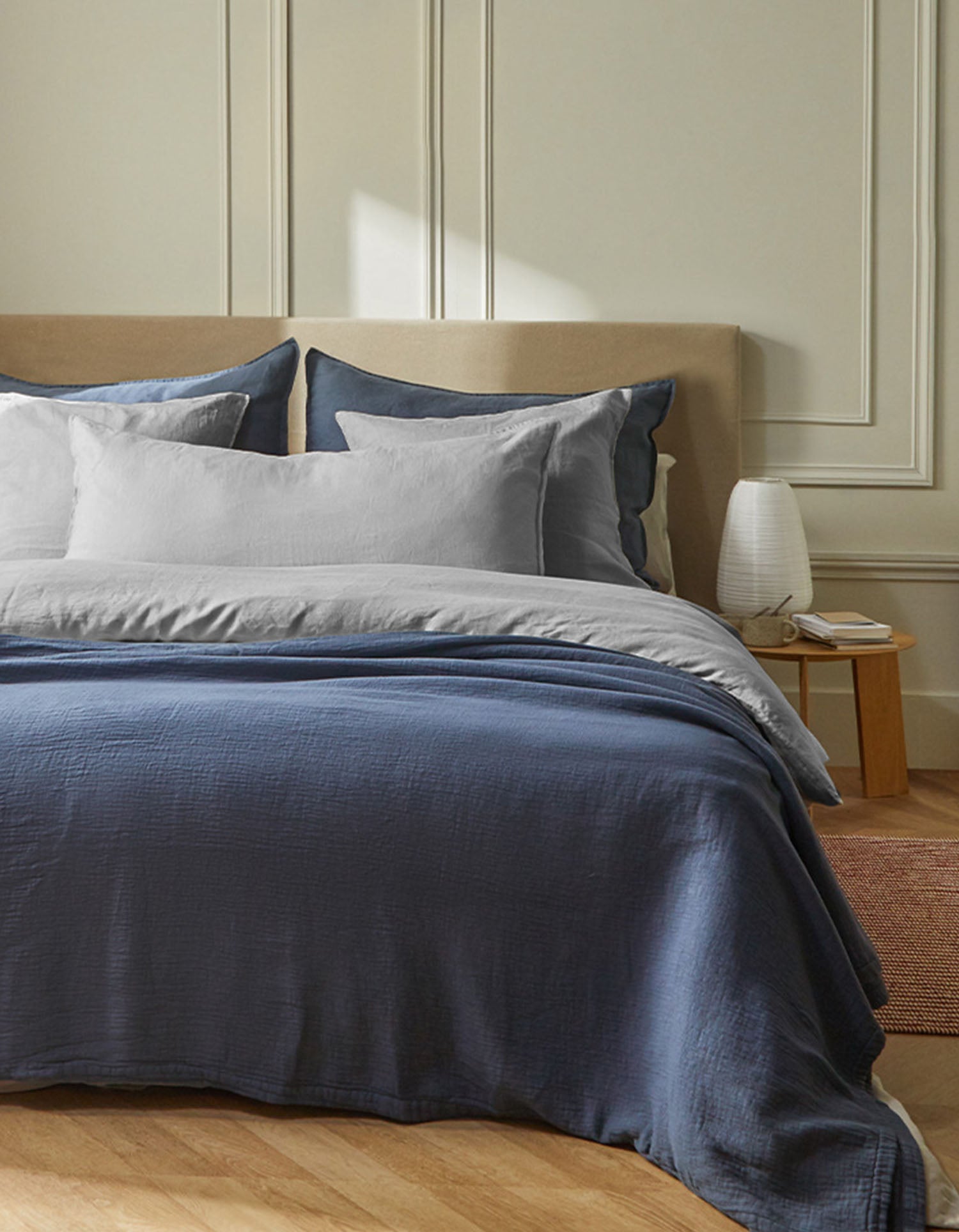La maxi fodera per cuscino lunga in lino lavato - Chambray Grigio