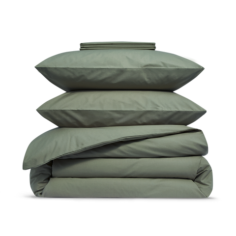 Parure Percale de coton - Vert Sauge - 160x200 / 240x220 / 65x65