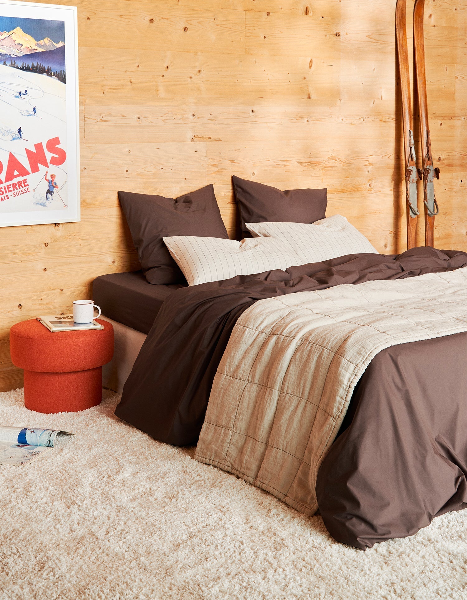 Taies d'oreiller x2 Percale de coton 120 fils - Cacao
