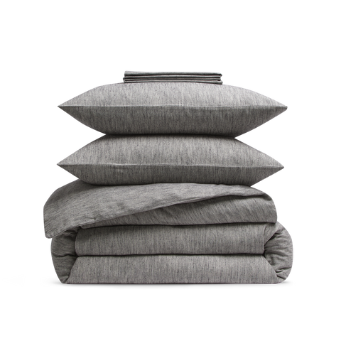 Parure Flanelle de coton - Chevron Gris Chiné - 140x190 / 240x220 / 65x65