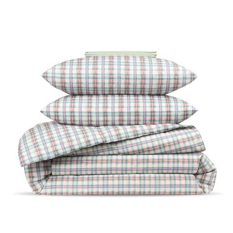 Parure Percale lavée - Carreau Madras - 160x200 / 240x220 / 65x65