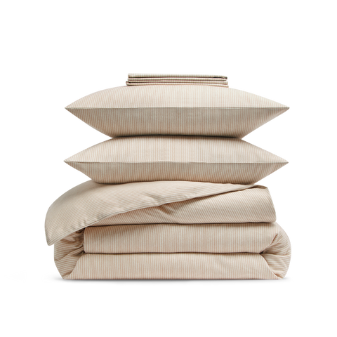 Parure Flanelle de coton - Rayures Beige