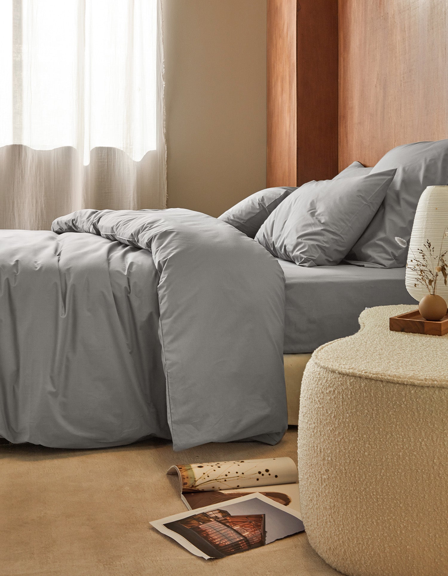 Lenzuolo sopra in cotone percalle a 120 fili - Grigio Tenue