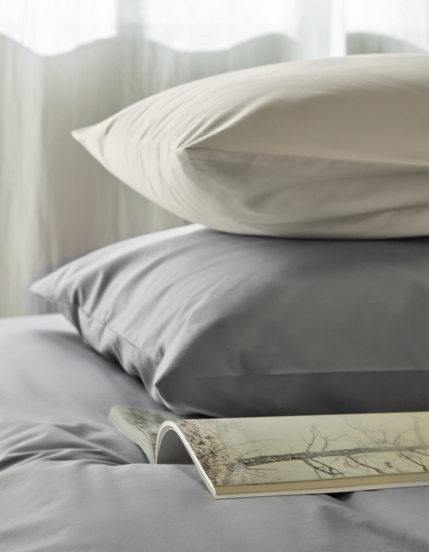 Drap housse Percale de coton 120 fils - Gris Doux