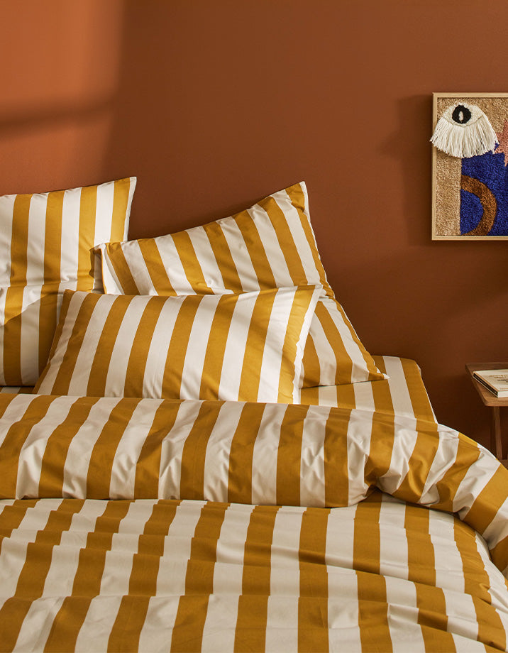 Housse de couette Percale de coton 120 fils - Le Rayé Ocre