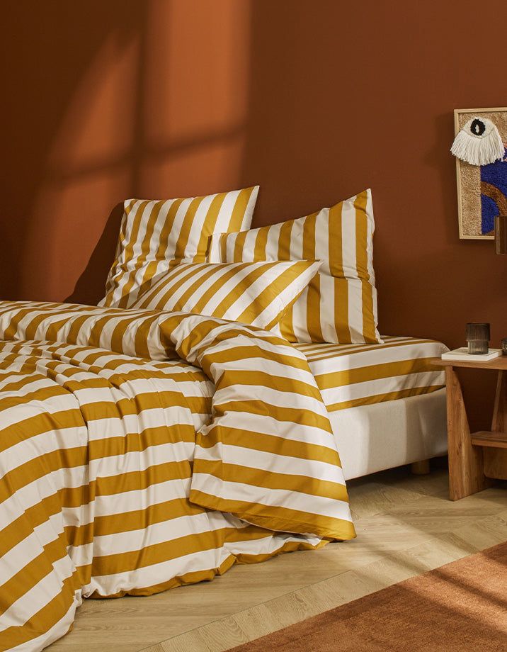 Housse de couette Percale de coton 120 fils - Le Rayé Ocre