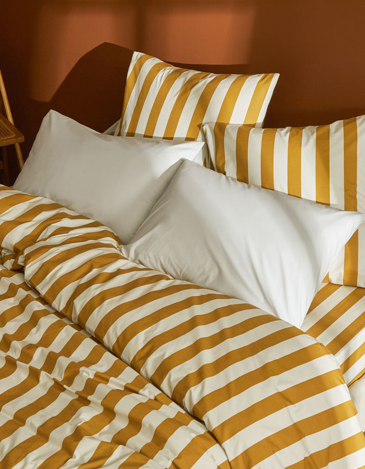 Housse de couette Percale de coton 120 fils - Le Rayé Ocre