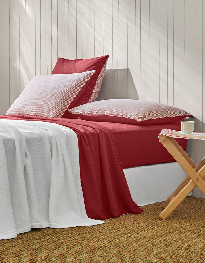 Drap plat Percale lavée - Rouge Terracotta