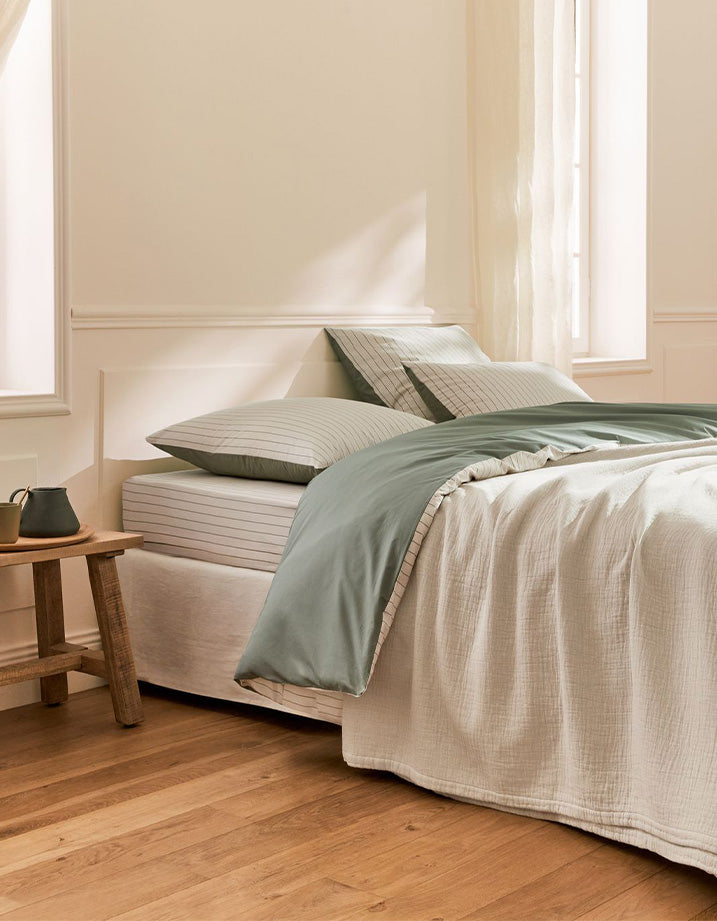 Drap housse Satin de coton 200 fils - Le Rayé Vert
