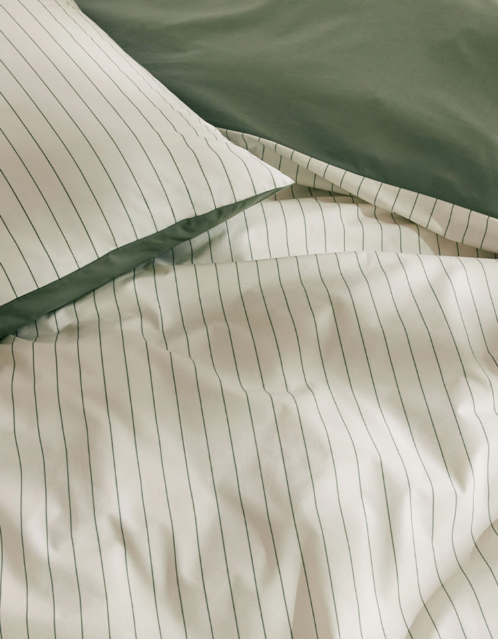 Drap housse Satin de coton 200 fils - Le Rayé Vert
