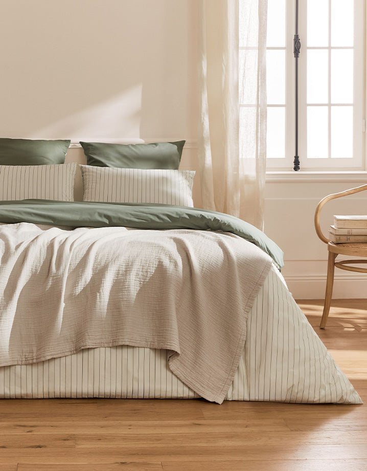 Drap housse Satin de coton 200 fils - Le Rayé Vert