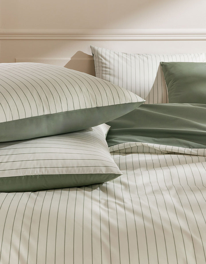 Drap housse Satin de coton 200 fils - Le Rayé Vert