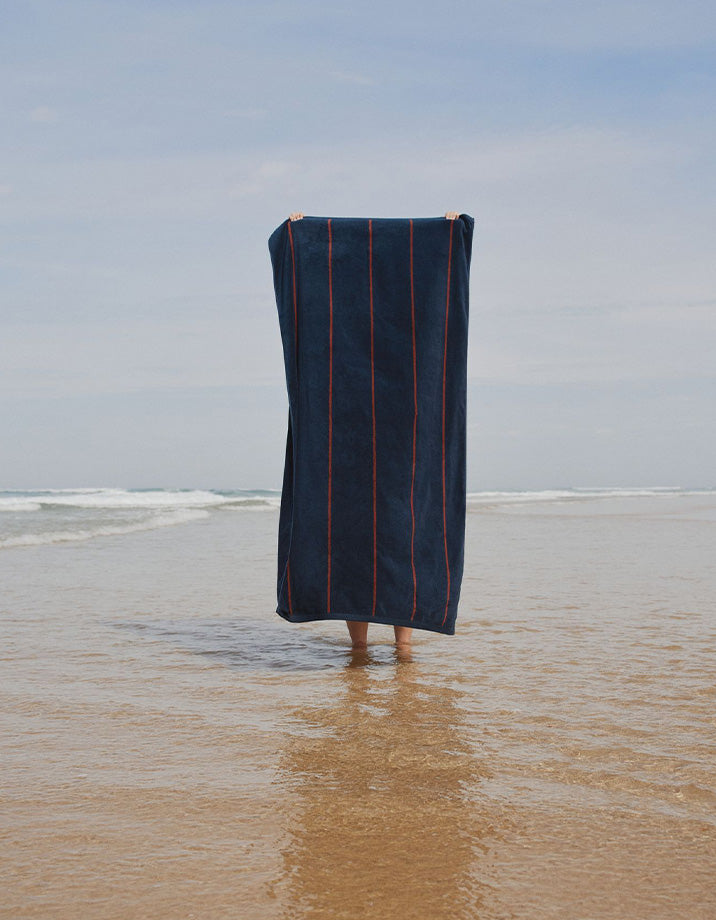 Serviette de plage - Rayée Marine